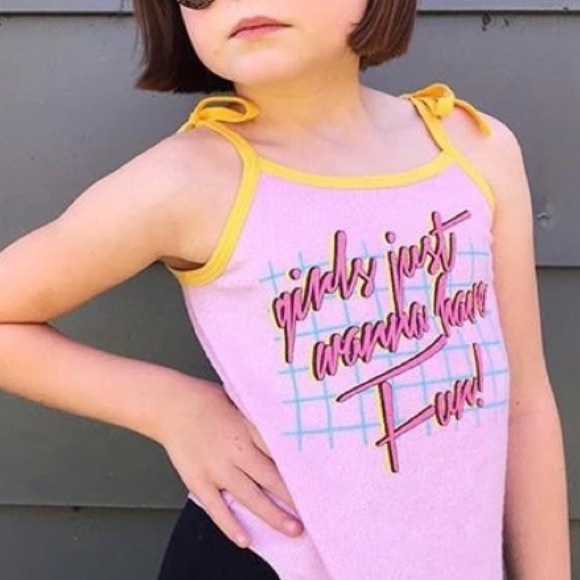 GIRLS JUST WANNA HAVE FUN TERRY TIE TANK - Picture 2 of 5